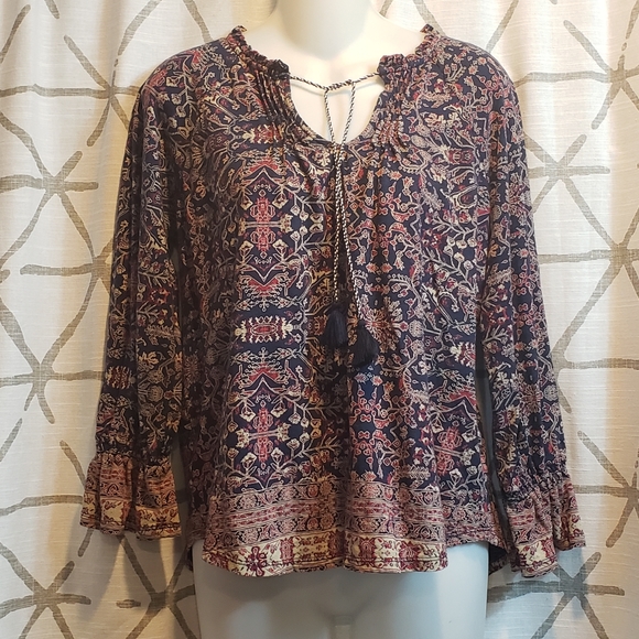 Lucky Brand Tops - Lucky Brand Boho navy and red long sleeve Peasant top